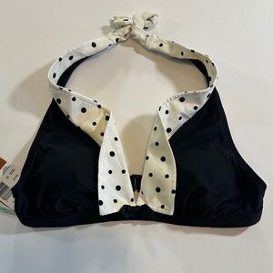 Eco Swim Black Halter Bikini Top with Polka Dot Scarf Tie NWT US 10